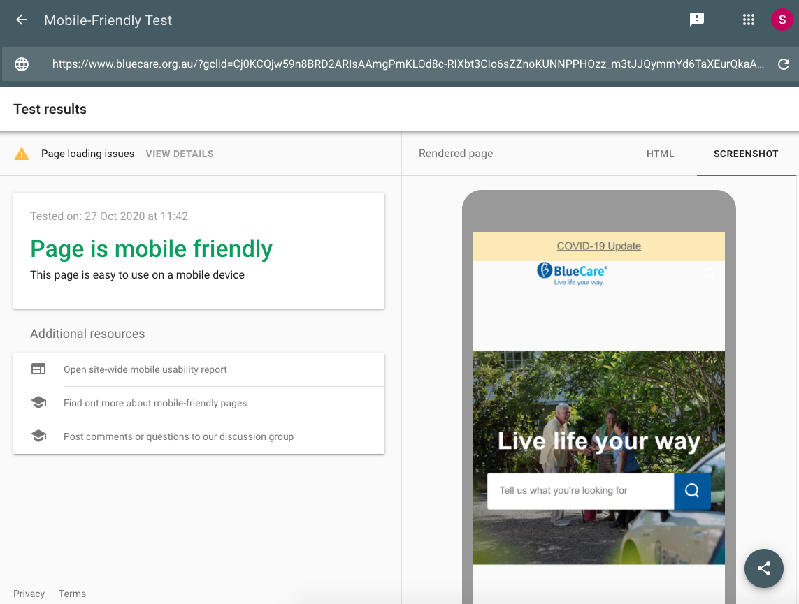 results of mobile-friendly test