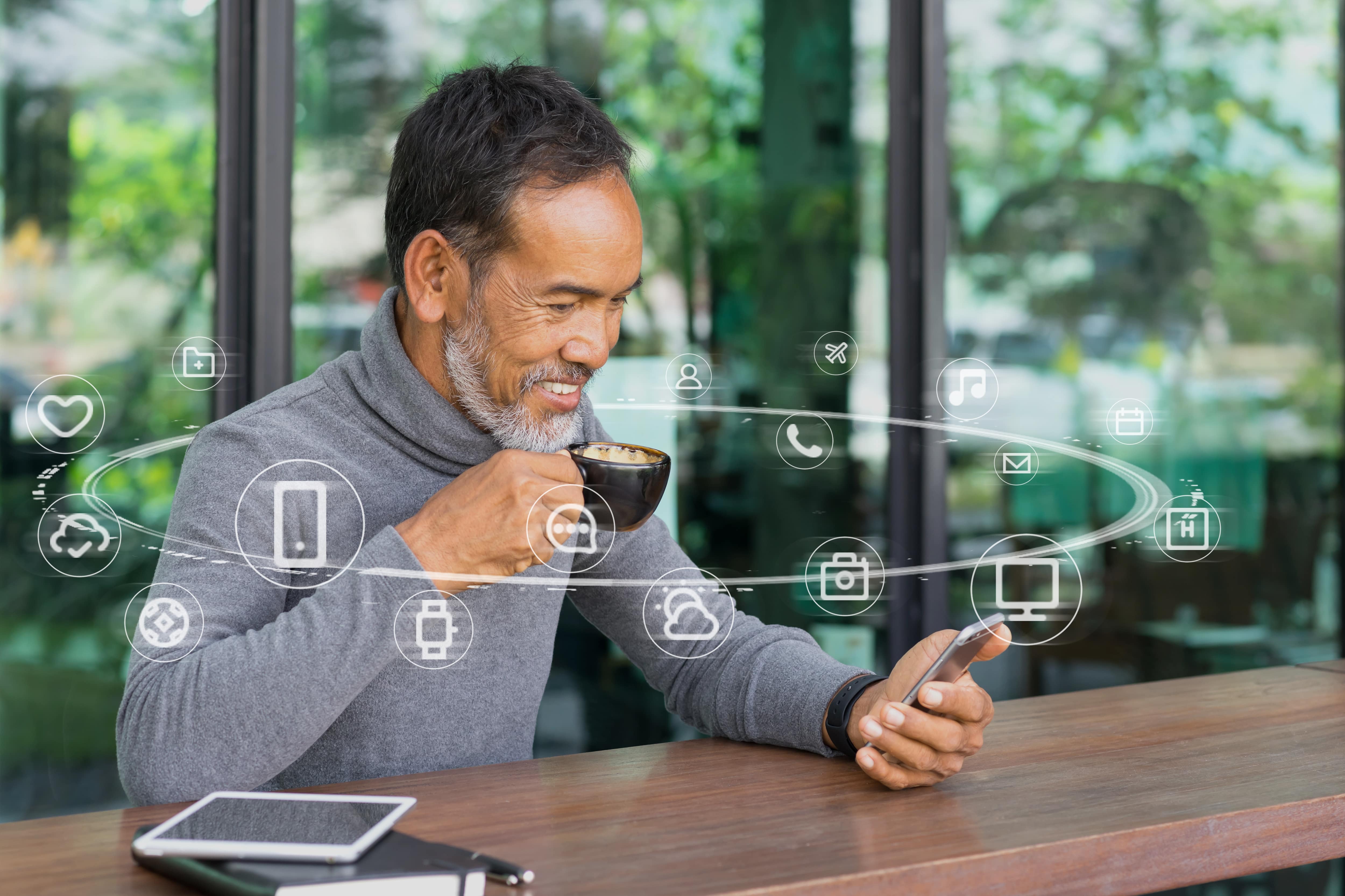 Man donig business on smart phone