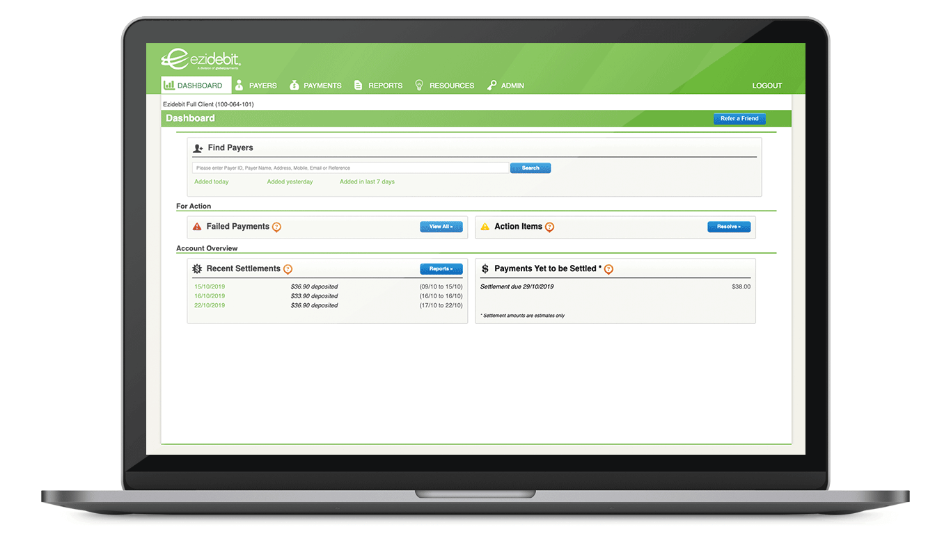 EziOnline dashboard home screen EziOnline dashboard home